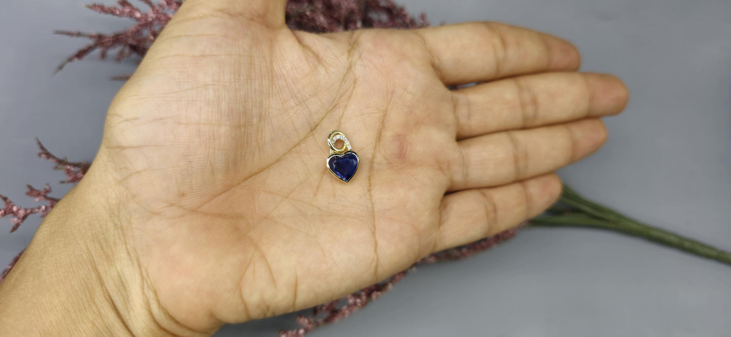 Heart Shaped bezel set Lab grown Sapphire pendant with lab grown diamond pave bail, dainty wedding pendant for women girls