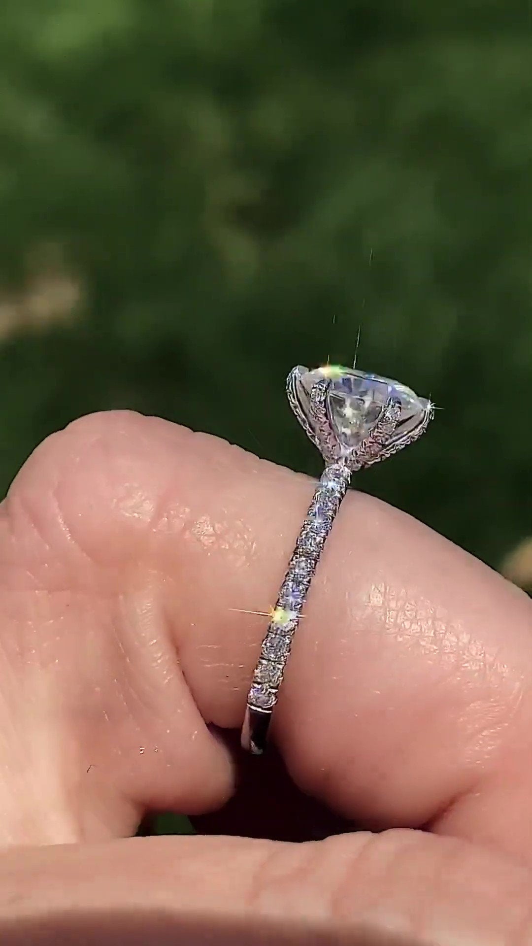 Pave basket Round  with U prong Pave Band Moissanite Solitaire Engagement Ring, Promise Proposal ring, Ring for her, Gift for her.