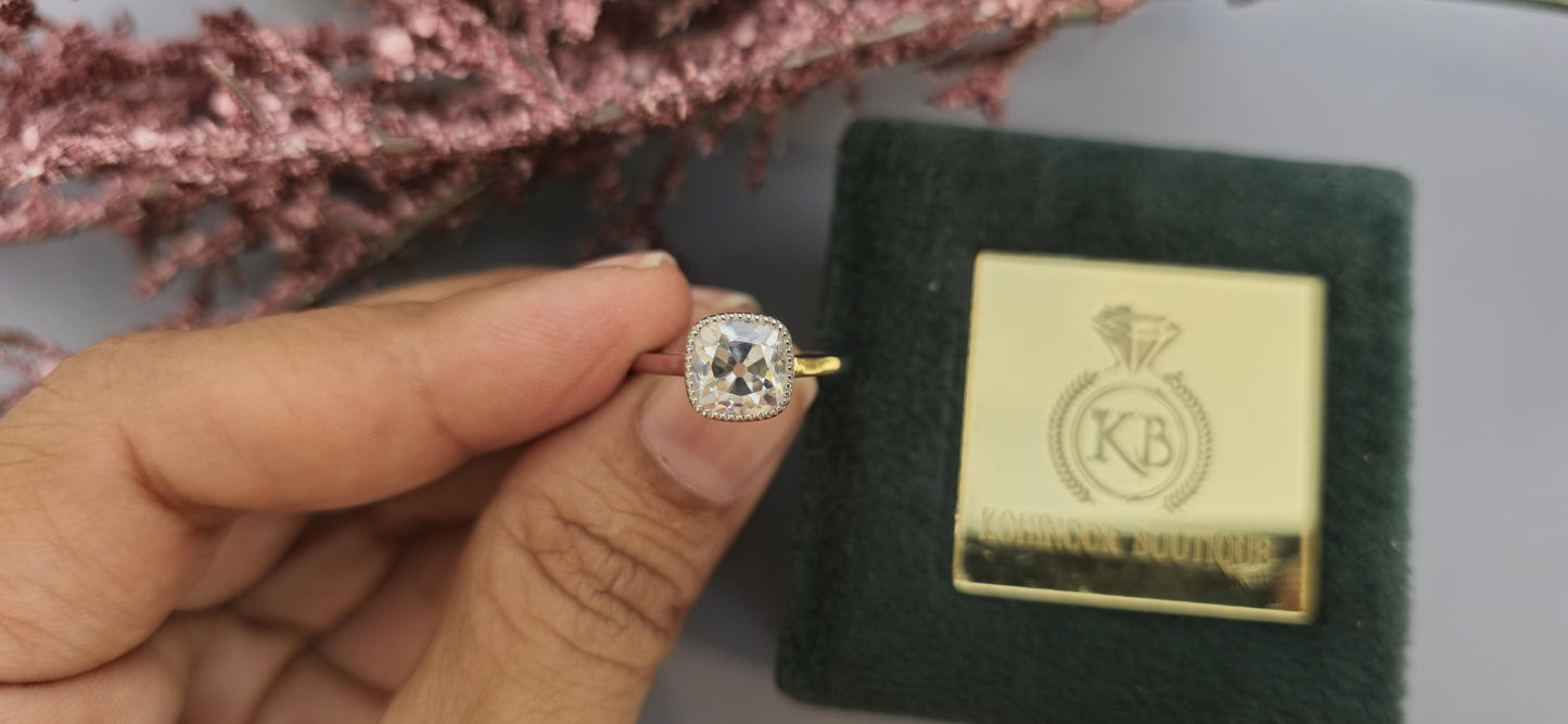 Old Mine Elongated Cushion Cut Milgrain Bezel lattice set Moissanite Engagement Ring with\without shoulders,Vintage Ring