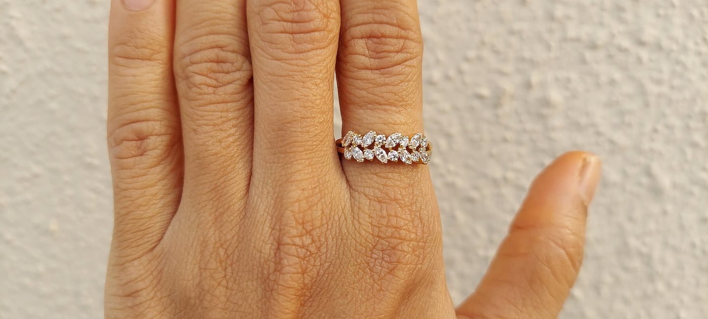 Marquise and Round Moissanite half\full eternity wedding band, Bridal stackable, minimalist , Low profile, flush set band, Ring for women