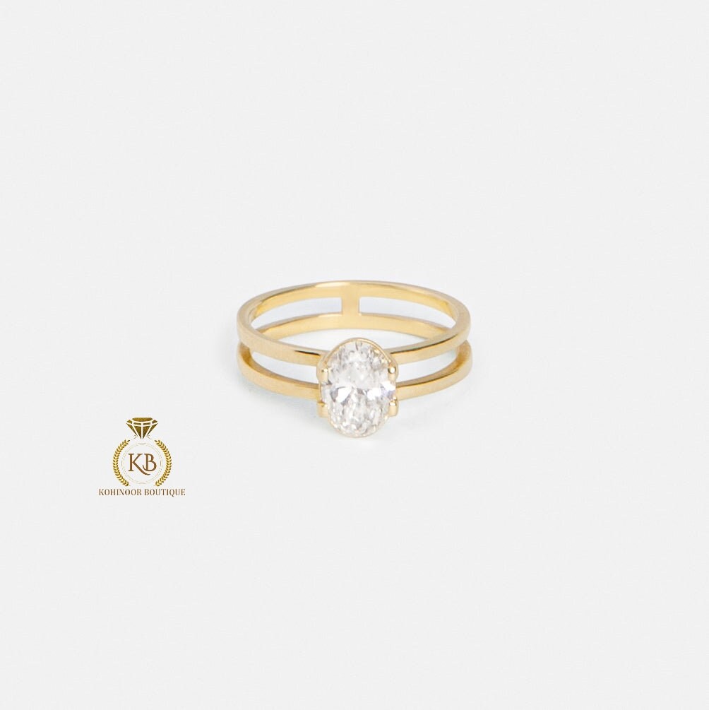 Double band Oval moissanite solitaire Engagement ring, Promise\ Proposal ring, Right hand ring, Gift for wife, Ring for her