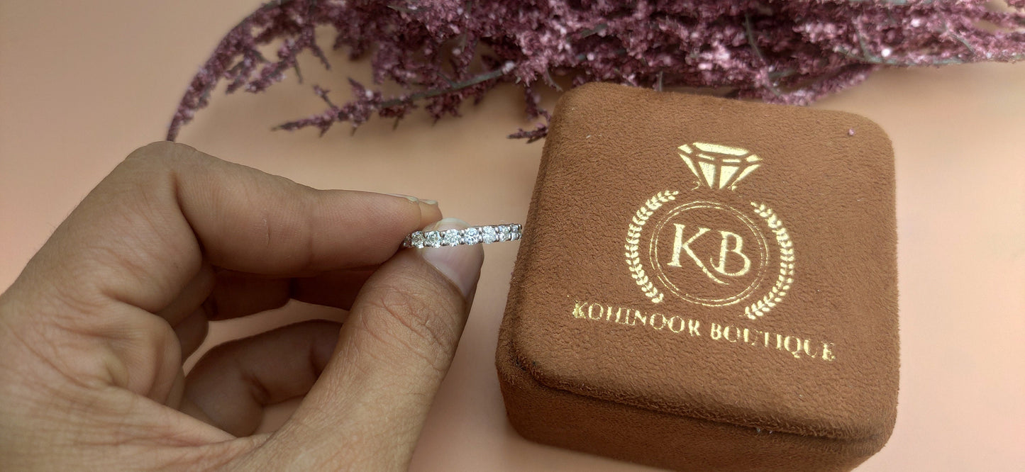 Ready to ship 3 mm Classic Round Cut Moissanite eternity band in silver Size US 6