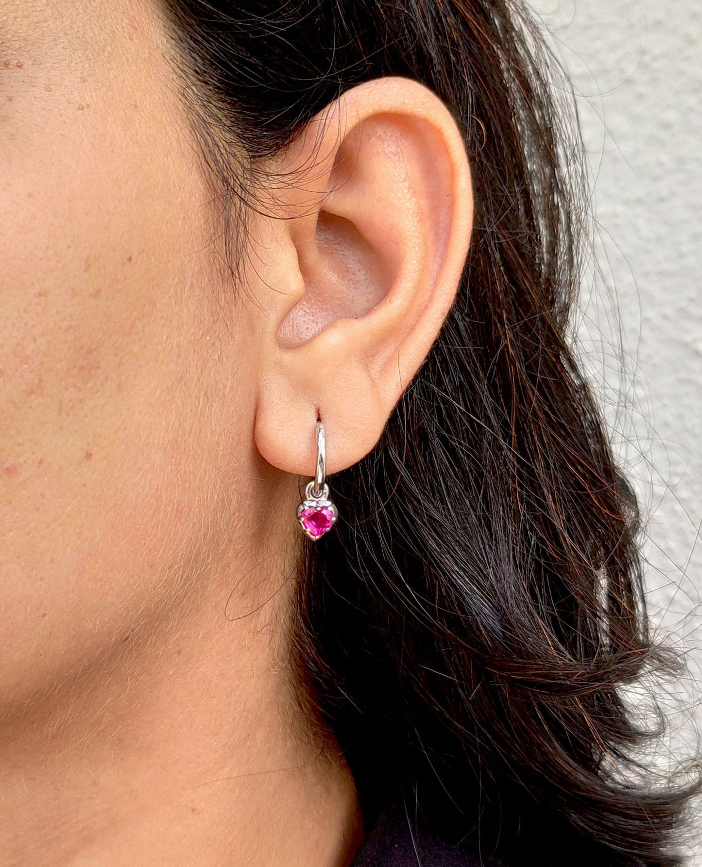 Heart Shaped Ruby button back Georgian cut down Gypset, Lab Ruby Hoops, statement earring, blackened gold earrings.