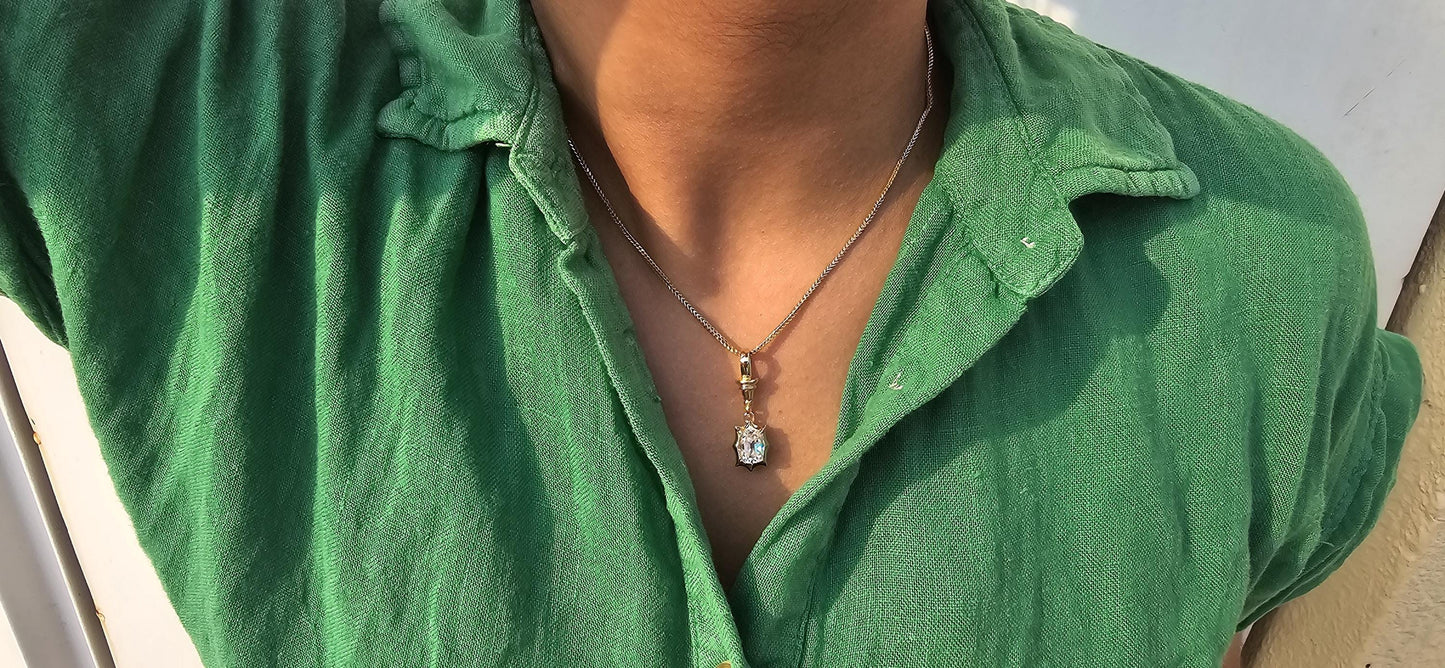 Elongated Old mine cut OMC Cushion Cut Collet Georgian cut down set button back with swivel clasp Moissanite Pendant, pendant without chain