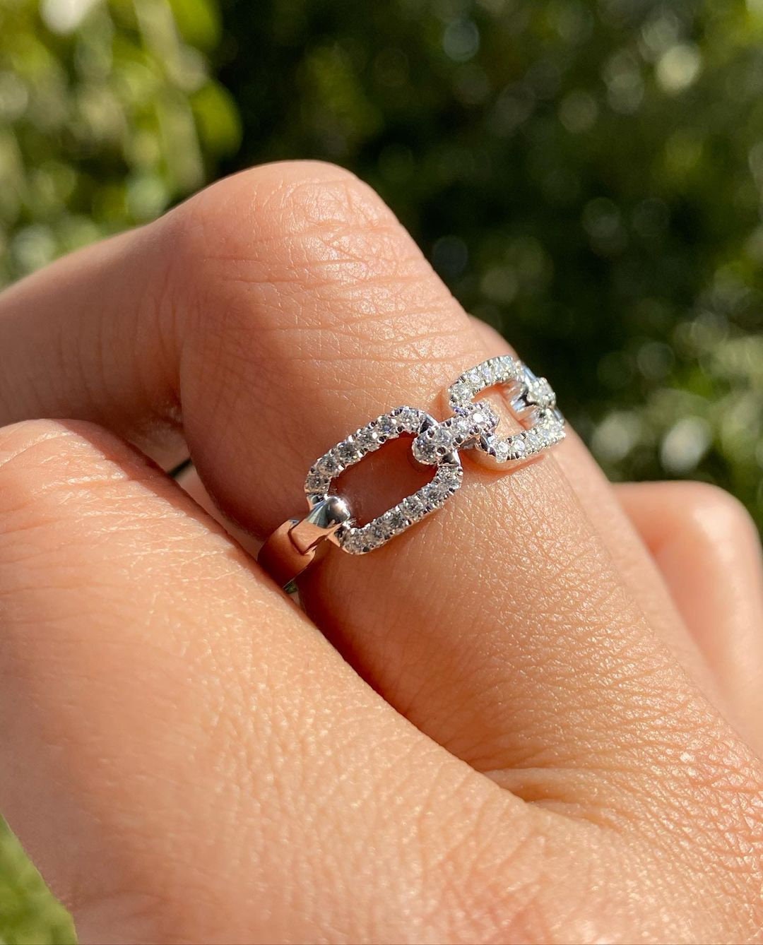 Moissanite Chain Link Ring, Half Eternity Stackable Band, Miami Cuban Curb Band Real Solid Gold, UNISEX Ring, Hip Hop Style, wedding band