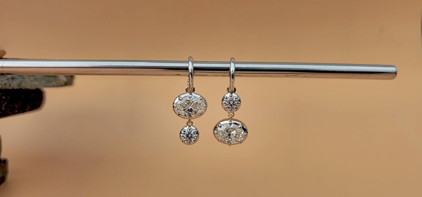 Georgian cut down multi shape moissanite earrings, statement earring, 2 toned earrings, dangled earrings for women