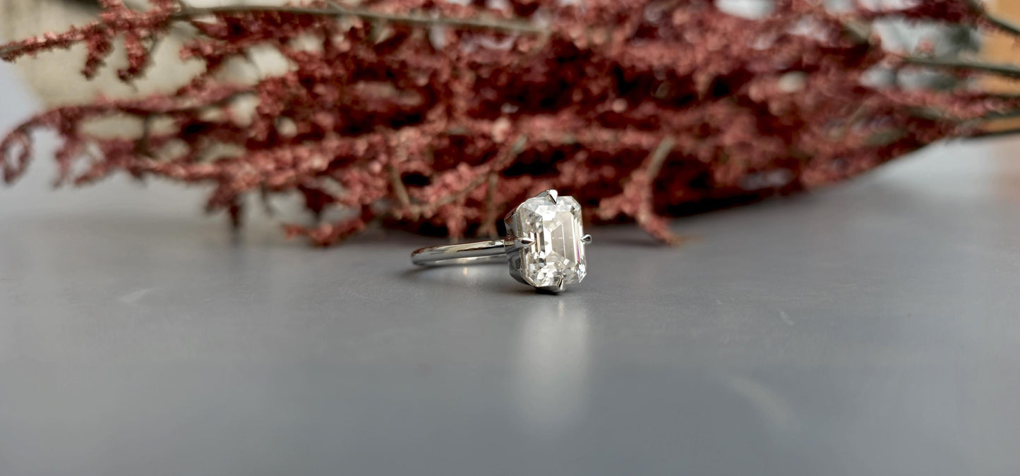Emerald cut Moissanite Compass prong Basket set solitaire Engagement Ring for women, promise Proposal Ring, ring for her, gift for women