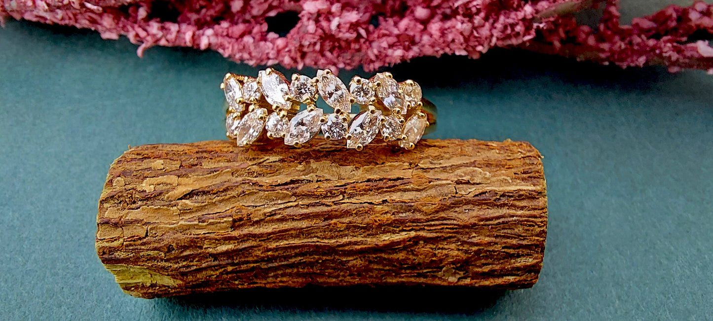 Marquise and Round Moissanite half\full eternity wedding band, Bridal stackable, minimalist , Low profile, flush set band, Ring for women