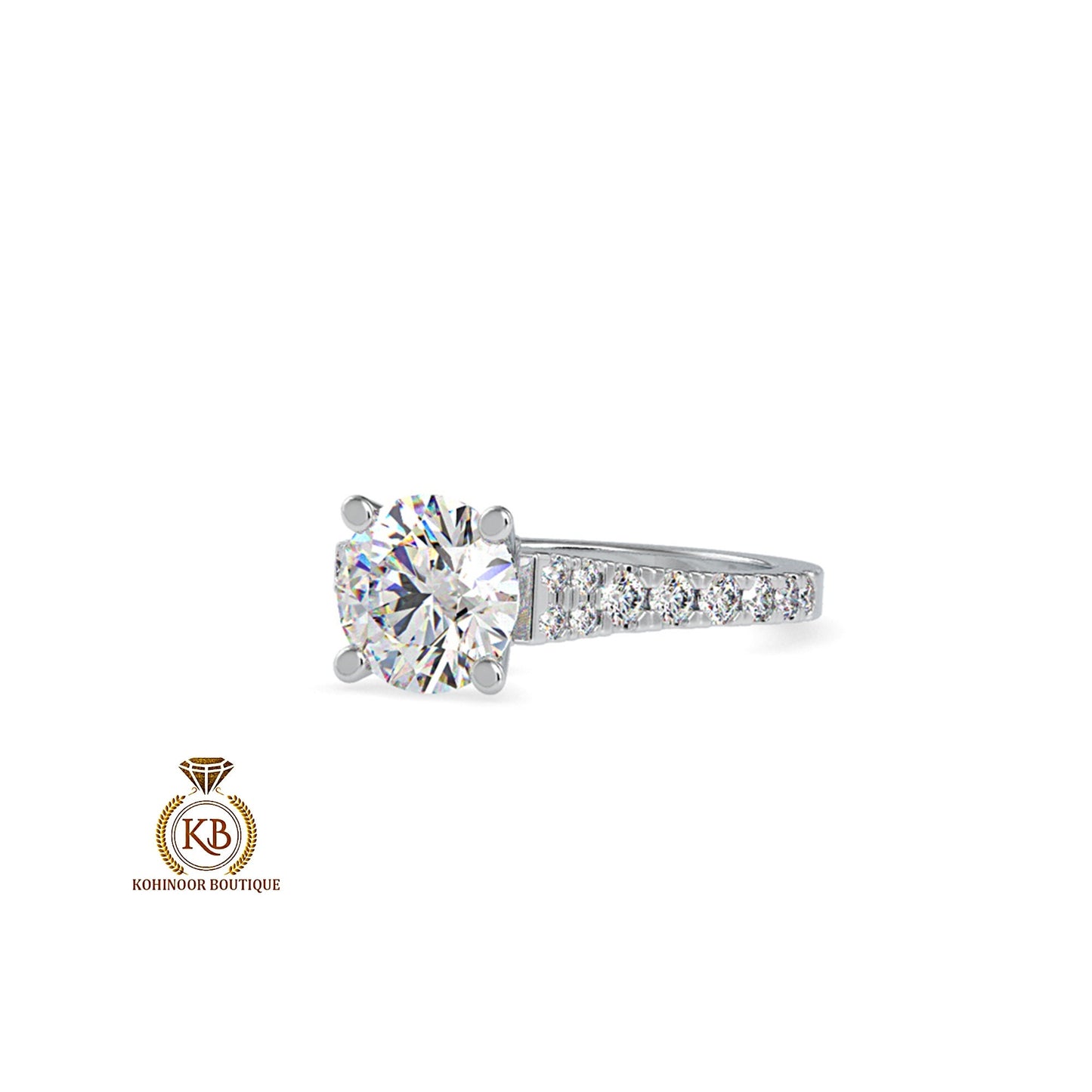 Round Cut Moissanite U-Pave Accented Engagement Ring with Pave Bridge and Prongs, high profile set ring, ring for her