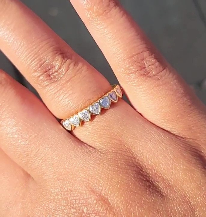 Heart Cut Bezel Set Moissanite Half\Full Eternity Wedding Band, Eternity ring, Bridal stackable, Statement ring, Anniversary gift for wife