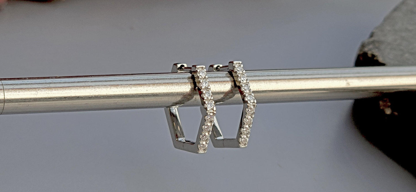 Pavé Hexagon Moissanite Hoops earrings, Statement earrings available in Silver, 18k\14k\10k White\Yellow\Rose Gold and Platinum