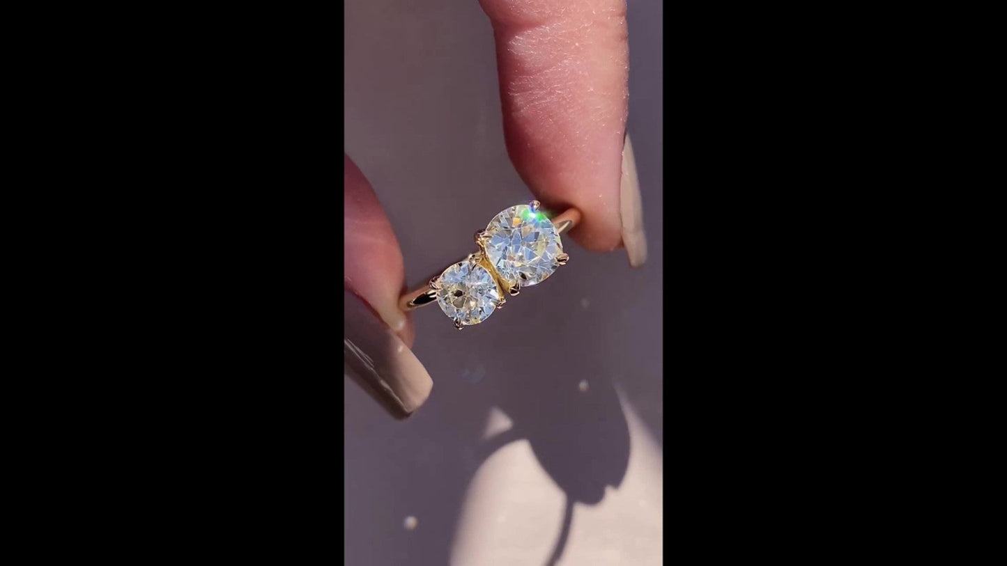 OMC Old mine cushion cut Toi Et Moi Moissanite Two stone Engagement Ring, Old Mine cut right-hand ring, gift for her, Gift for wife