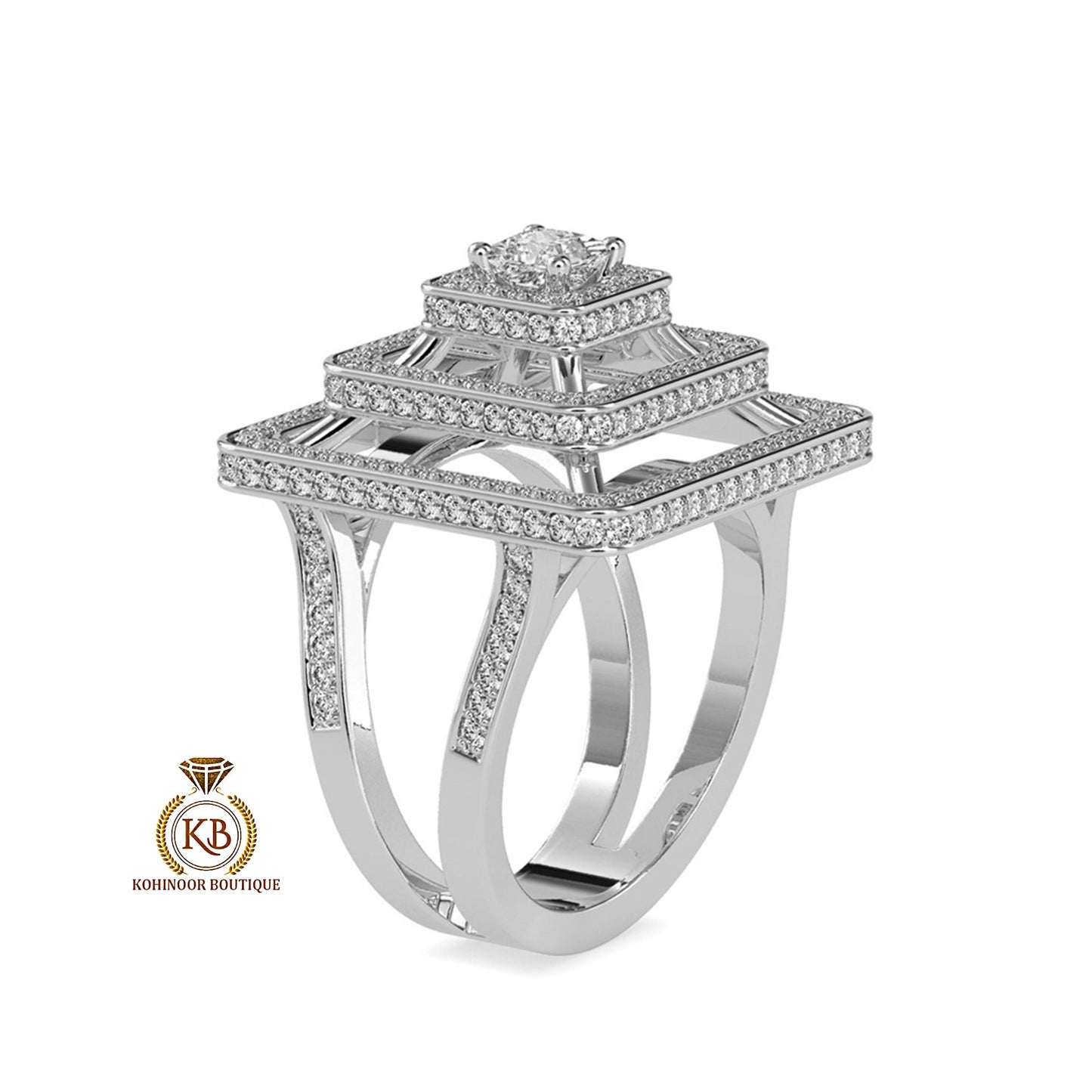 Princess Cut Art Deco, Statement, Split Shank Moissanite Engagement\Wedding\Mother Ring in 18k\14k\10k