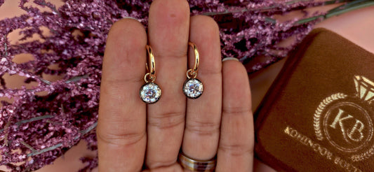 Old European Cut OEC Round Moissanite button back Georgian cut down Gypset, statement earring, blackened gold earrings.