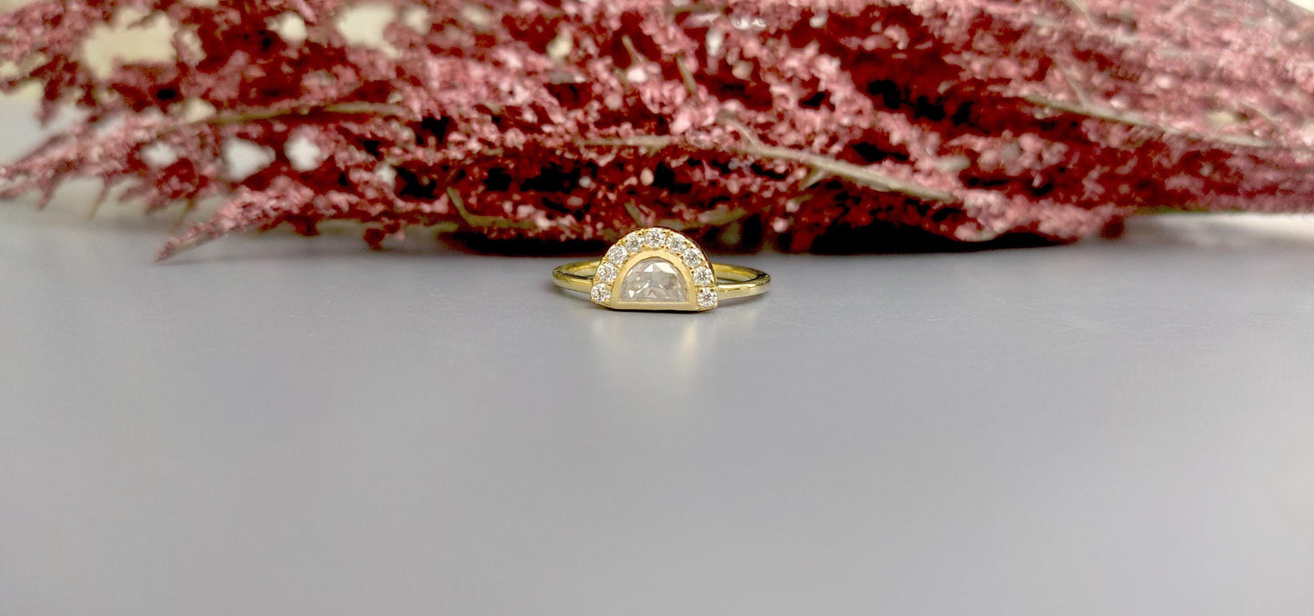 Half Moon Moissanite halo Engagement ring , Bridal\Wedding\Promise\Proposal Ring enhancer with 18k\14k\10k White\Yellow\Rose Gold