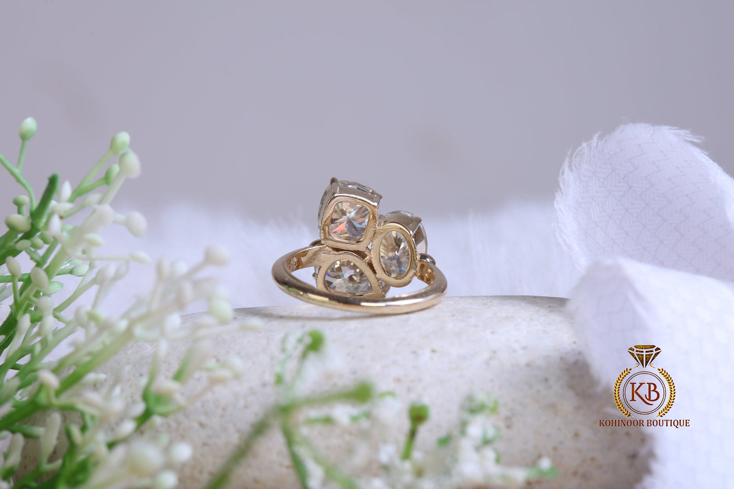 Oval Pear and Cushion Trilogy moissanite 3 stone Engagement Ring, Ring for her, Gift for Her, Right hand ring