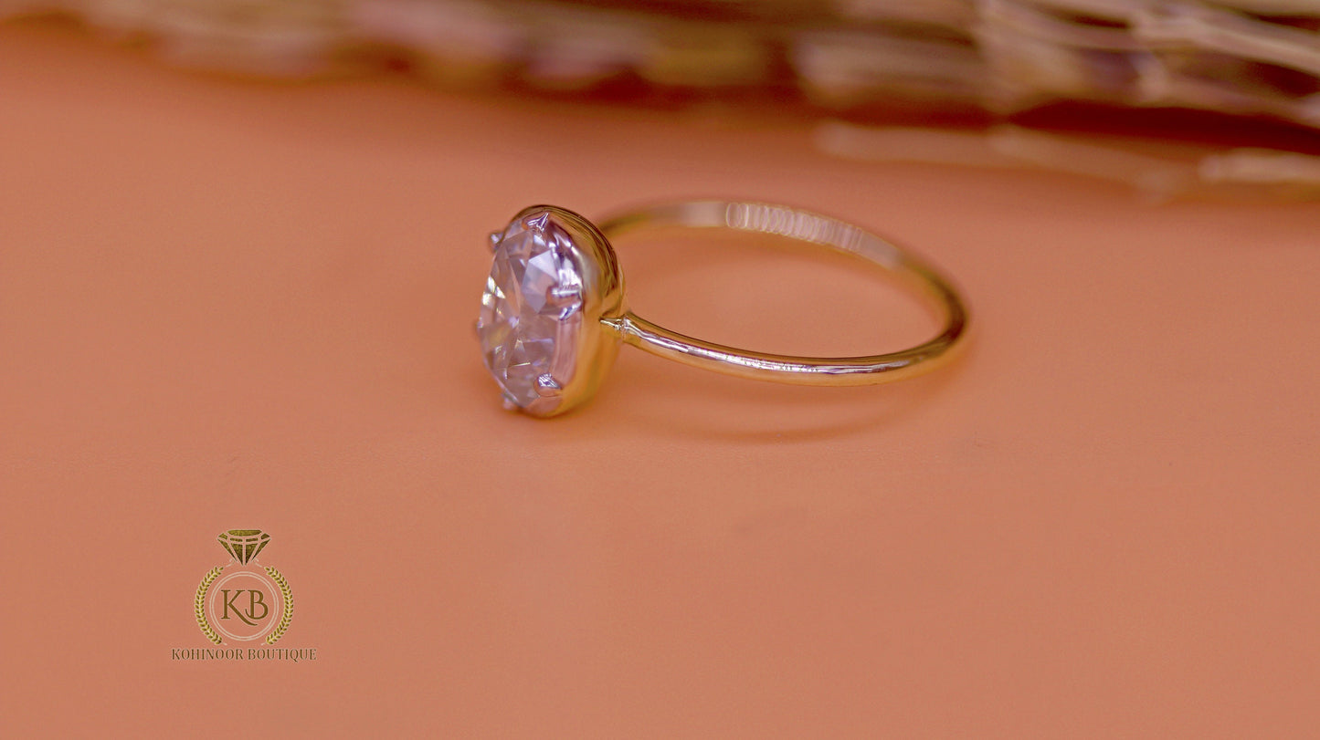 Oval Button Back Georgian Cut Down Colet Set Moissanite Solitaire Engagement ring, Ring for her, Edwardian ring, Vintage ring.