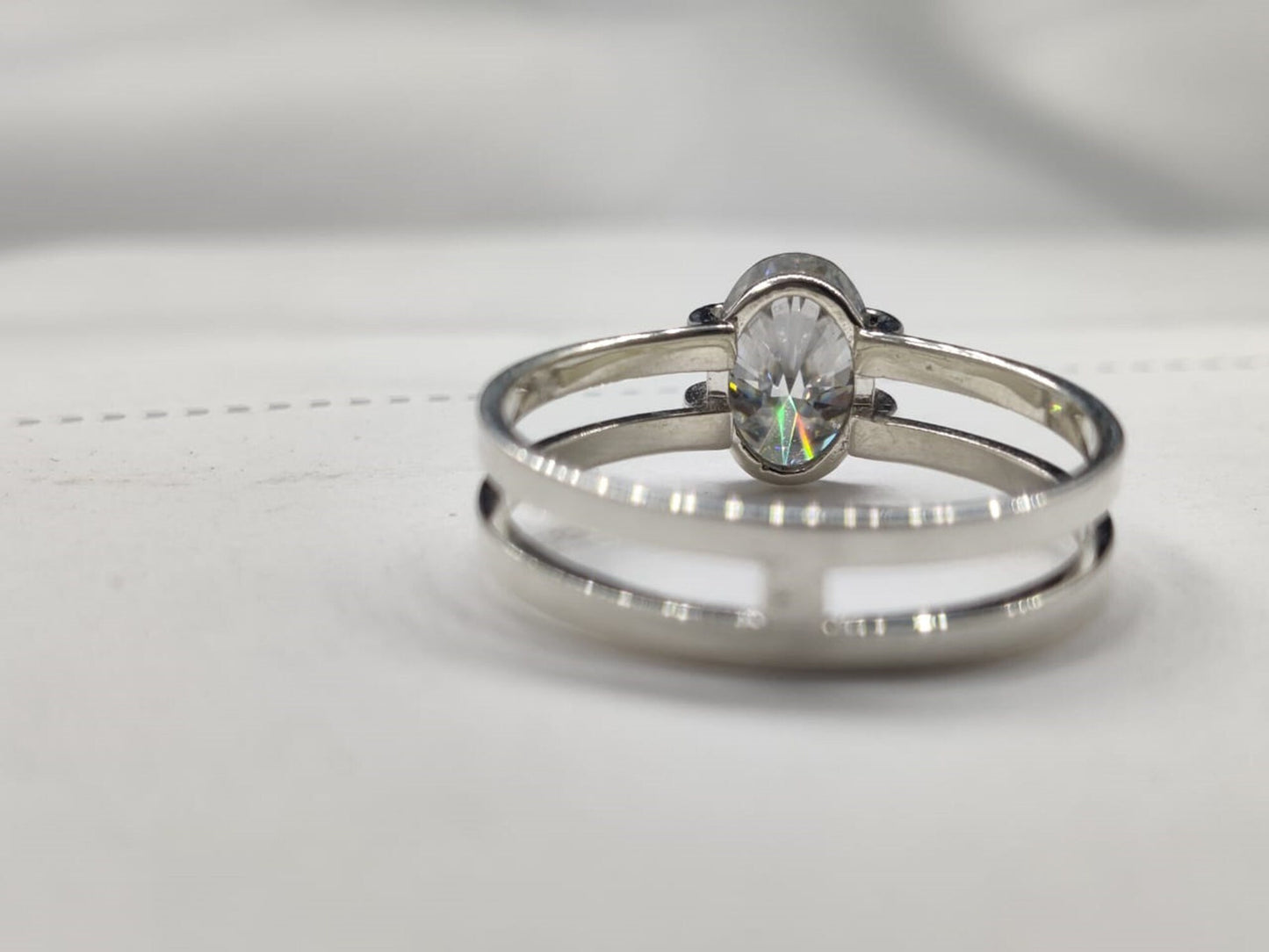 Double band Oval moissanite solitaire Engagement ring, Promise\ Proposal ring, Right hand ring, Gift for wife, Ring for her