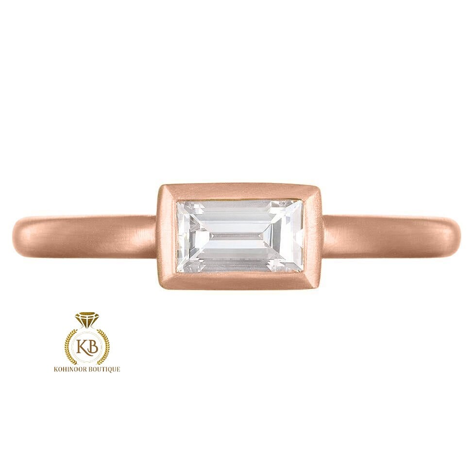 Baguette Moissanite Solitaire Ring, East West Bezel Set Solitaire Engagement Ring 18k\14k\10k White\Yellow\Rose Gold\Platinum