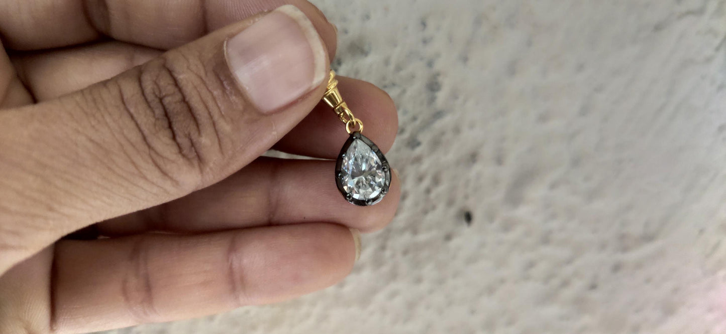 Pear Cut Moissanite Swivel Clasp Pendant, Collet set Georgian cut down set Pendant without chain, Wedding Pendant