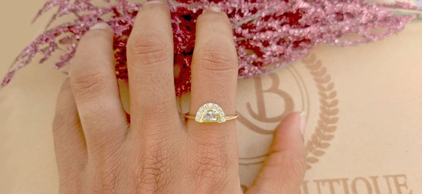 Half Moon Moissanite halo Engagement ring , Bridal\Wedding\Promise\Proposal Ring enhancer with 18k\14k\10k White\Yellow\Rose Gold