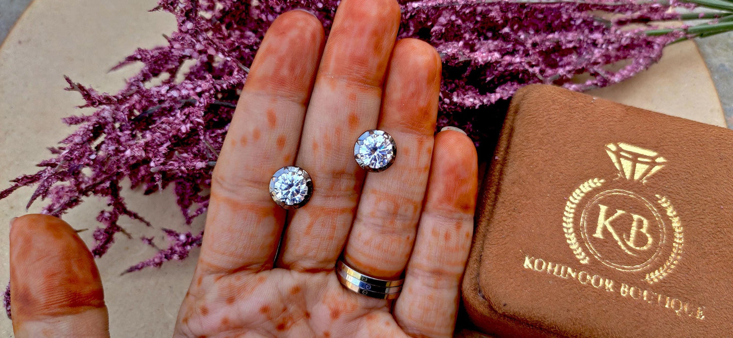 Round Moissanite button back Georgian cut down studs, statement earring, blackened gold earrings, studs earrings for women