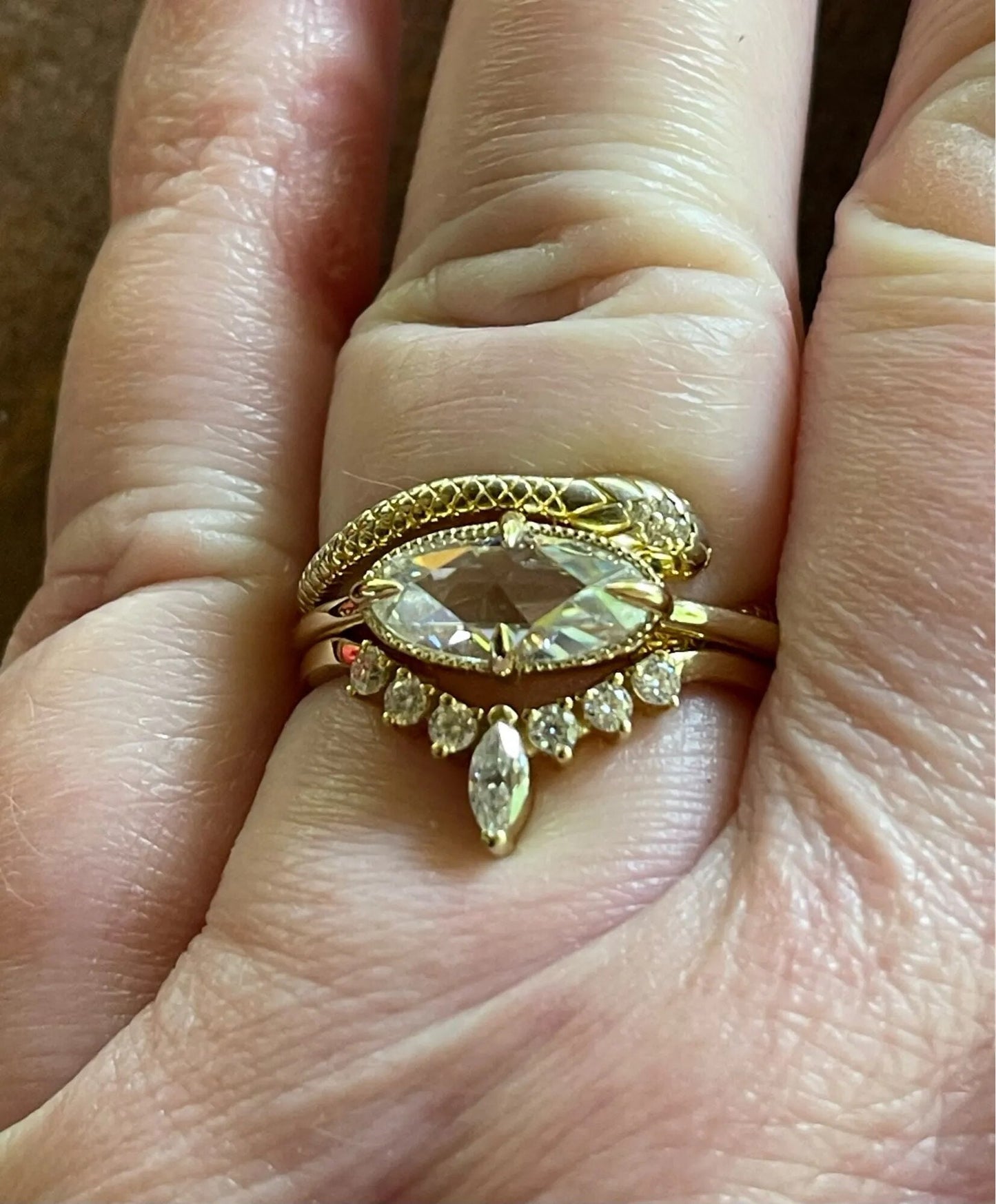 Rose cut Oval\Moval cut East West Set Moissanite Solitaire Engagement Ring, Promise\Proposal Ring with 18k\14k\10k White\Yellow\Rose Gold