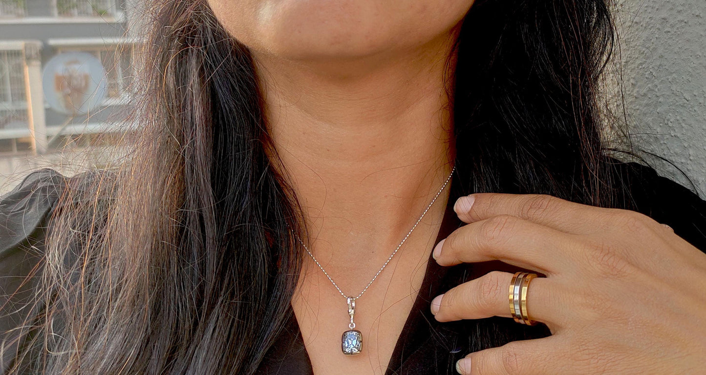 Elongated Old Mine Cut Cushion Cut Moissanite Pendant, Collet set Georgian cut down set Pendant without chain, Wedding Pendant