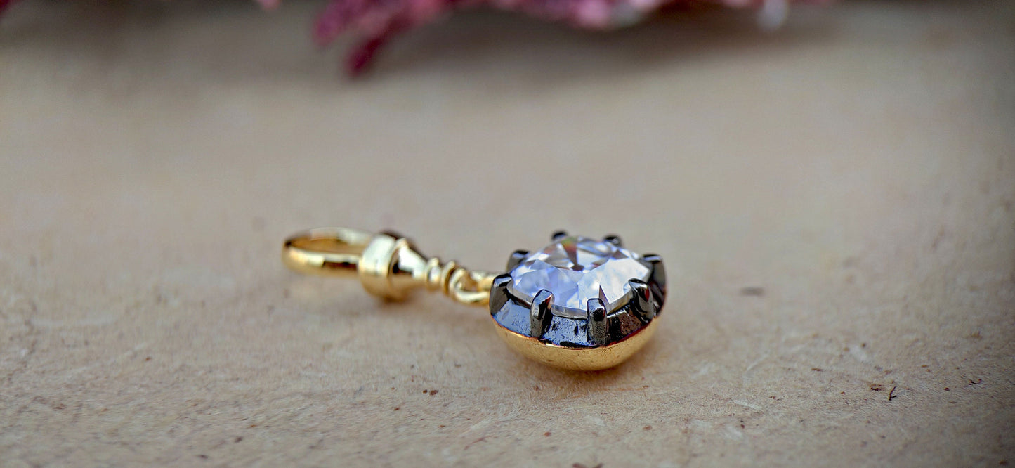 Old Mine Cut Cushion Cut Moissanite Pendant, Collet set Georgian cut down set Pendant without chain, Wedding Pendant