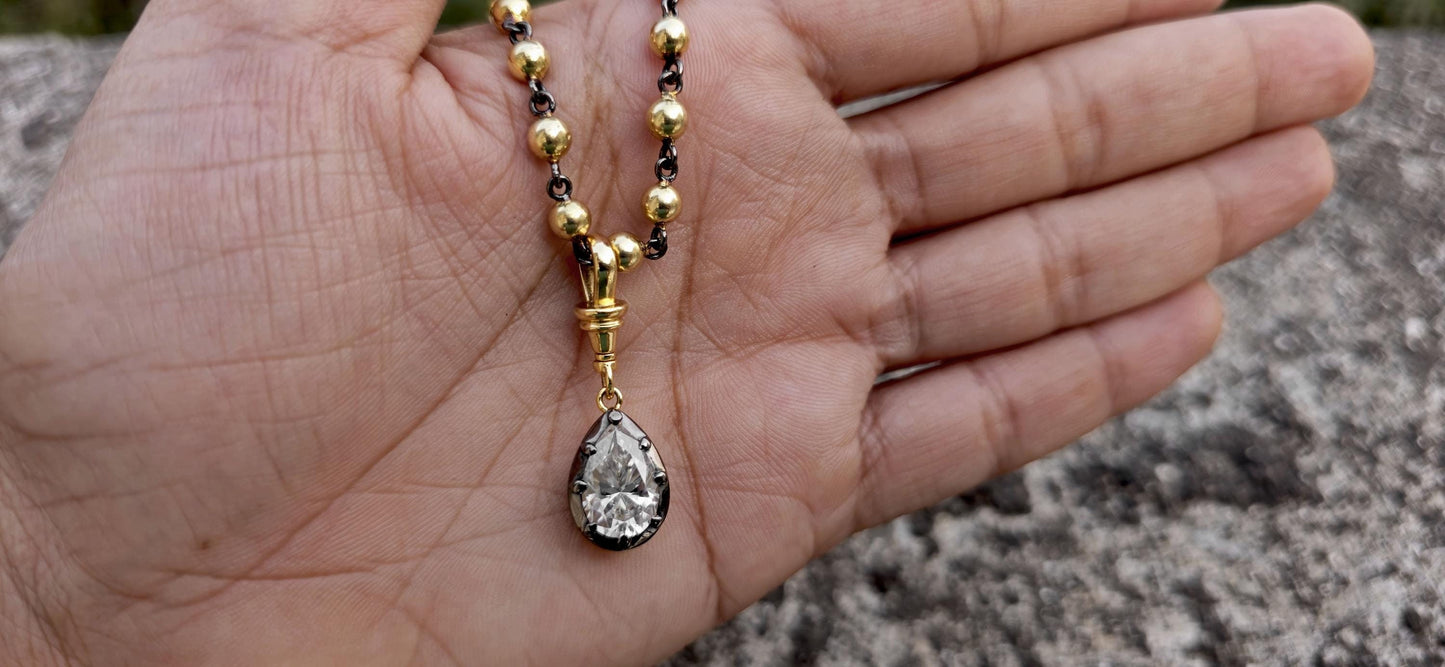 Pear Cut Moissanite Swivel Clasp Pendant, Collet set Georgian cut down set Pendant without chain, Wedding Pendant