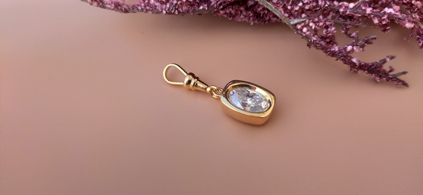 Oval Cut Moissanite Bezel Button back set Pendant with Swivel Clasp and without chain, statement pendant.