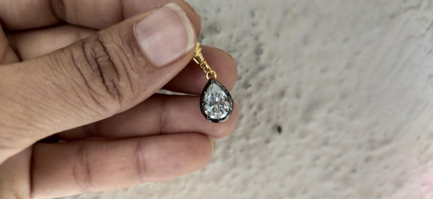 Pear Cut Lab grown  Pendant, Collet set Georgian cut down set Pendant without chain, Wedding Pendant