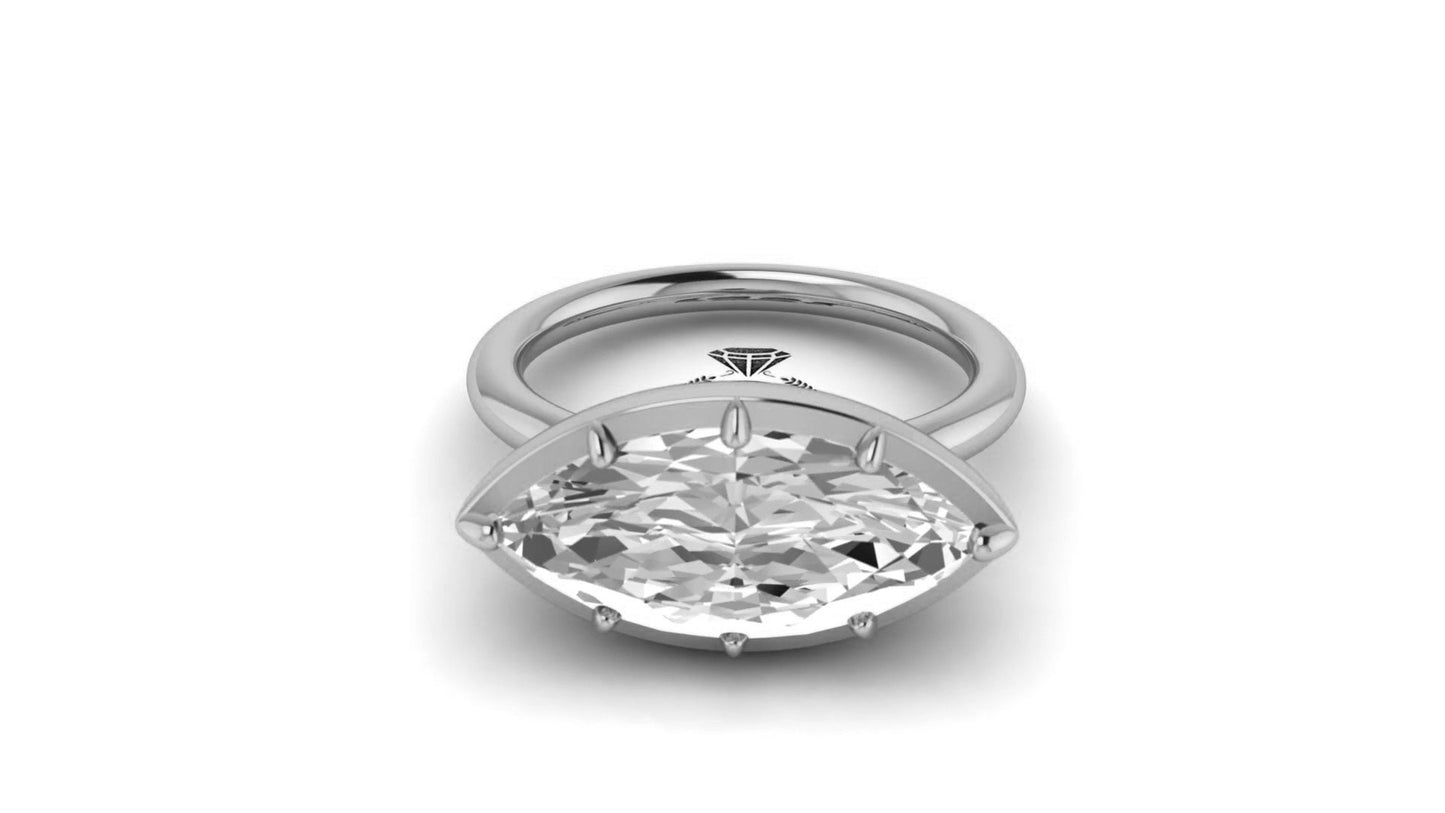 East West set Marquise Button Back Georgian Cut Down Set Moissanite Solitaire Engagement ring, Ring for her, proposal Ring.