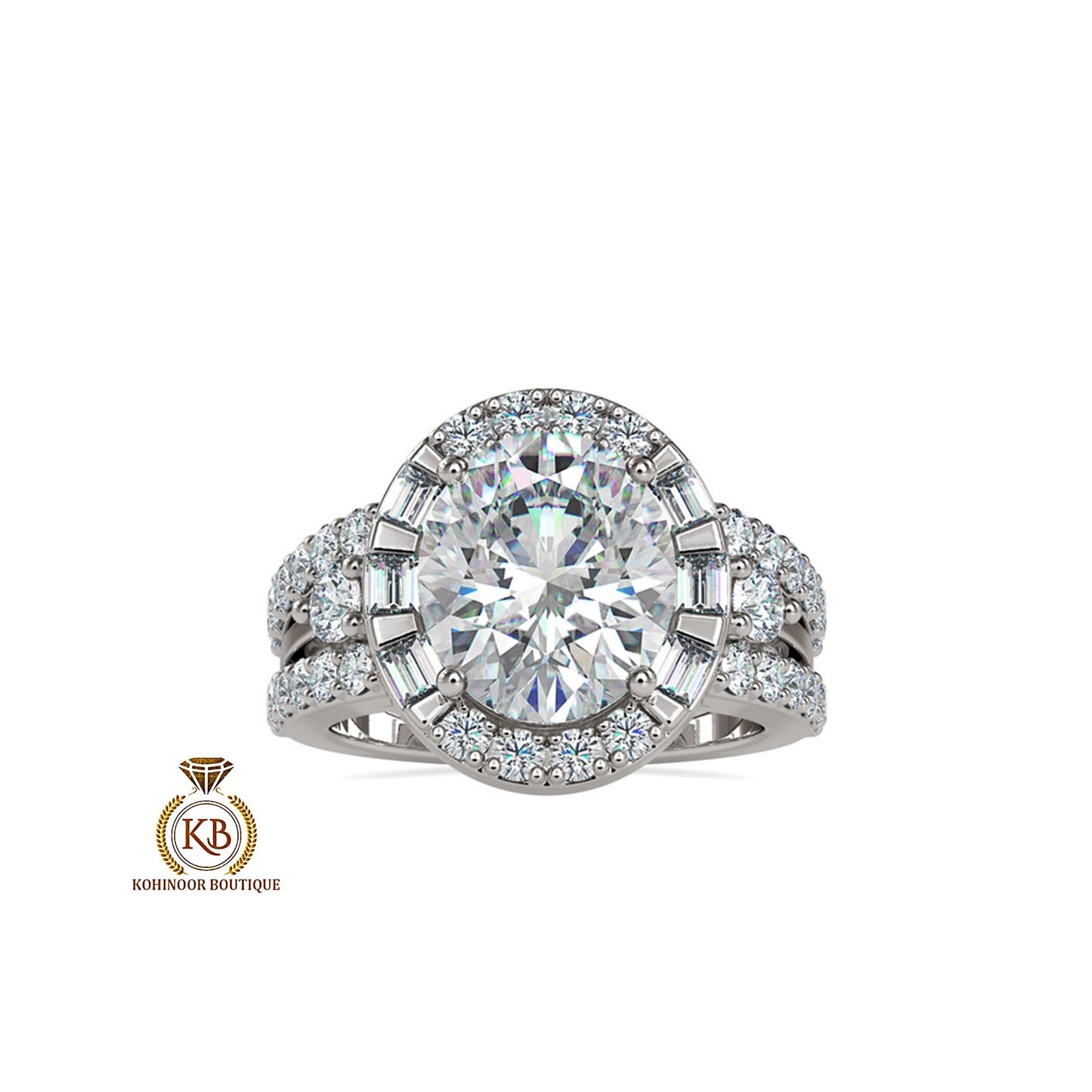 Oval halo with side pave Double Band  Moissanite Engagement\Wedding\Mother Ring in 18k\14k\10k