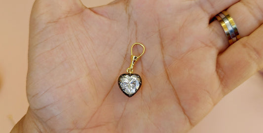 Heart Cut Moissanite Collet set Georgian cut down set Blackened gold Swivel Clasp Pendant,without chain,available in 5mm, 6mm, 7mm, 8mm, 9mm