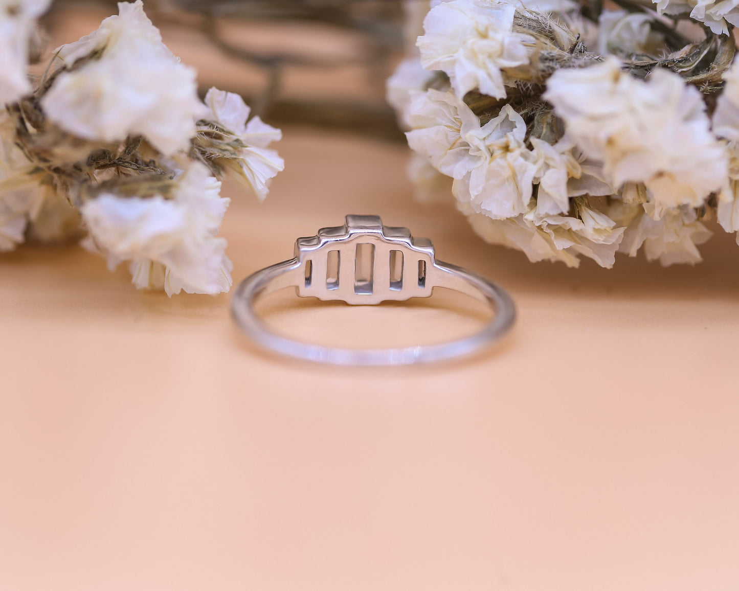 5 Graduating half bezel set Baguette Moissanite anniversary ring, 5 stone engagement ring, ring for her, gift for women.