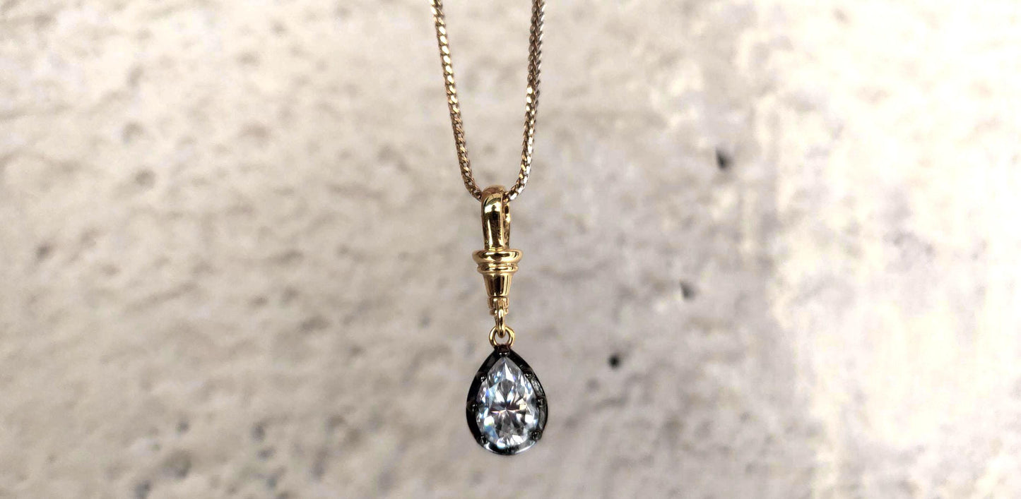 Pear Cut Lab grown  Pendant, Collet set Georgian cut down set Pendant without chain, Wedding Pendant