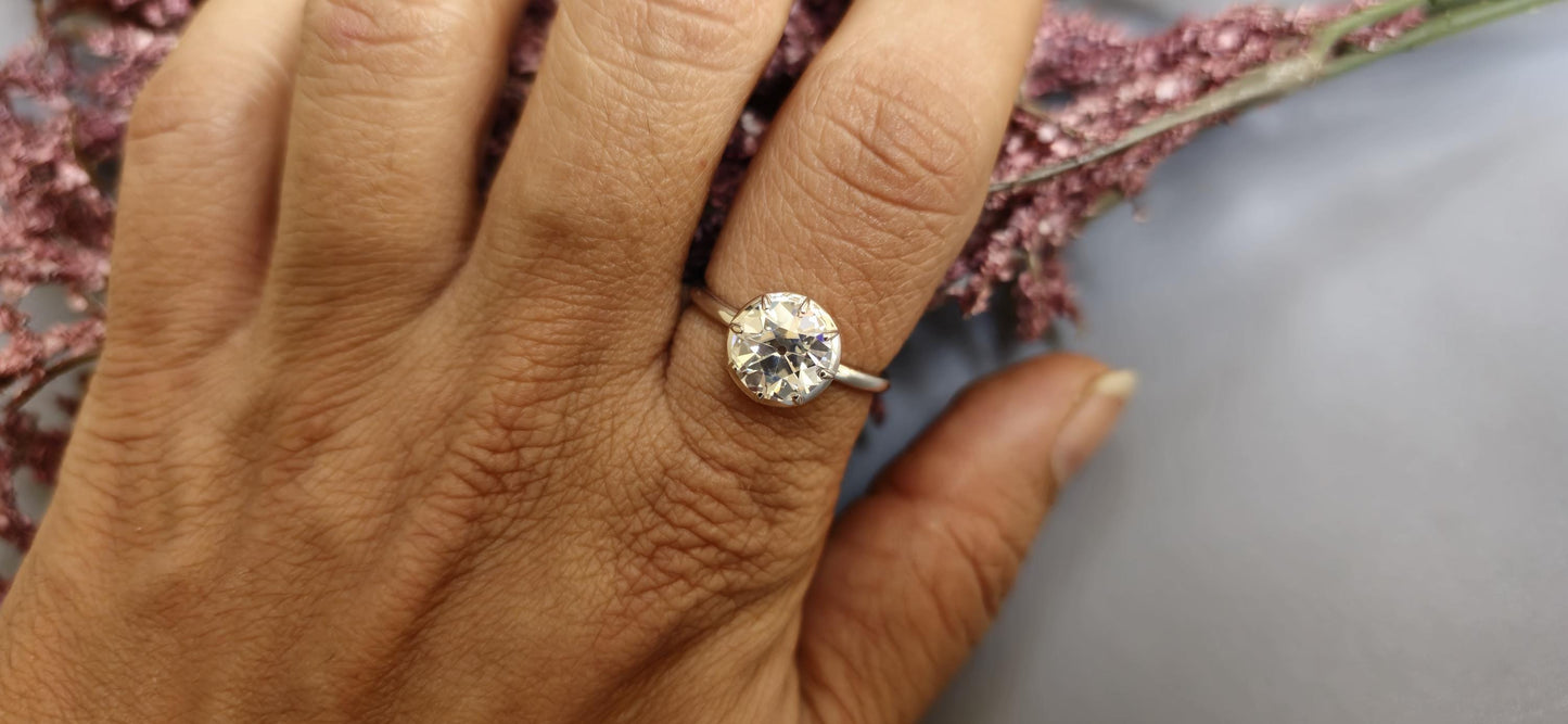 Old European Cut OEC Round Button Back Georgian Cut Down Set Moissanite Solitaire Engagement ring available in 10k,14k,18k,silver,Platinum