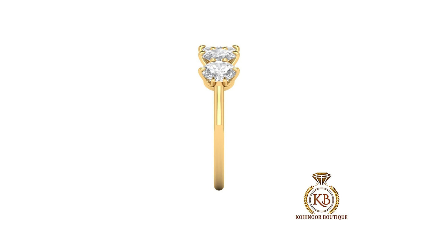 Oval 5-Stone Moissanite Vintage Anniversary band, gift for wife, Wedding Band, Ring for her, Half eternity ring.