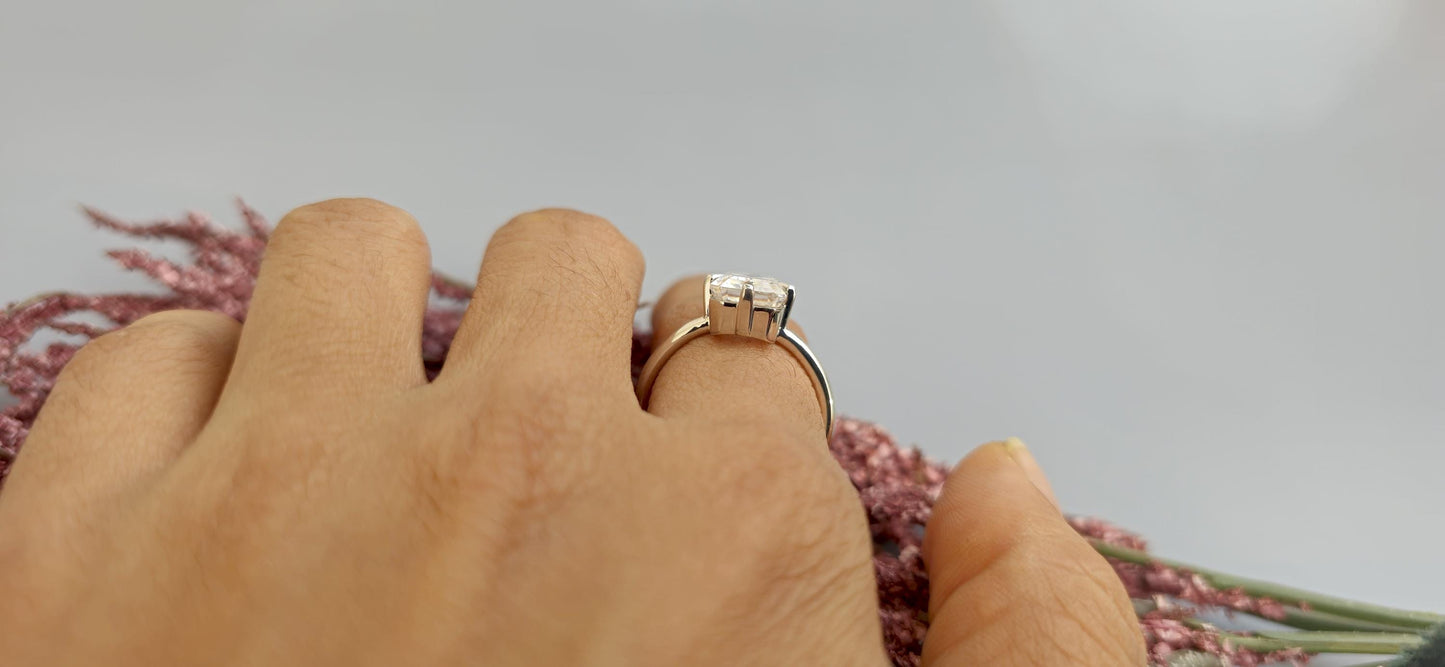 Emerald cut Moissanite Compass prong Basket set solitaire Engagement Ring for women, promise Proposal Ring, ring for her, gift for women