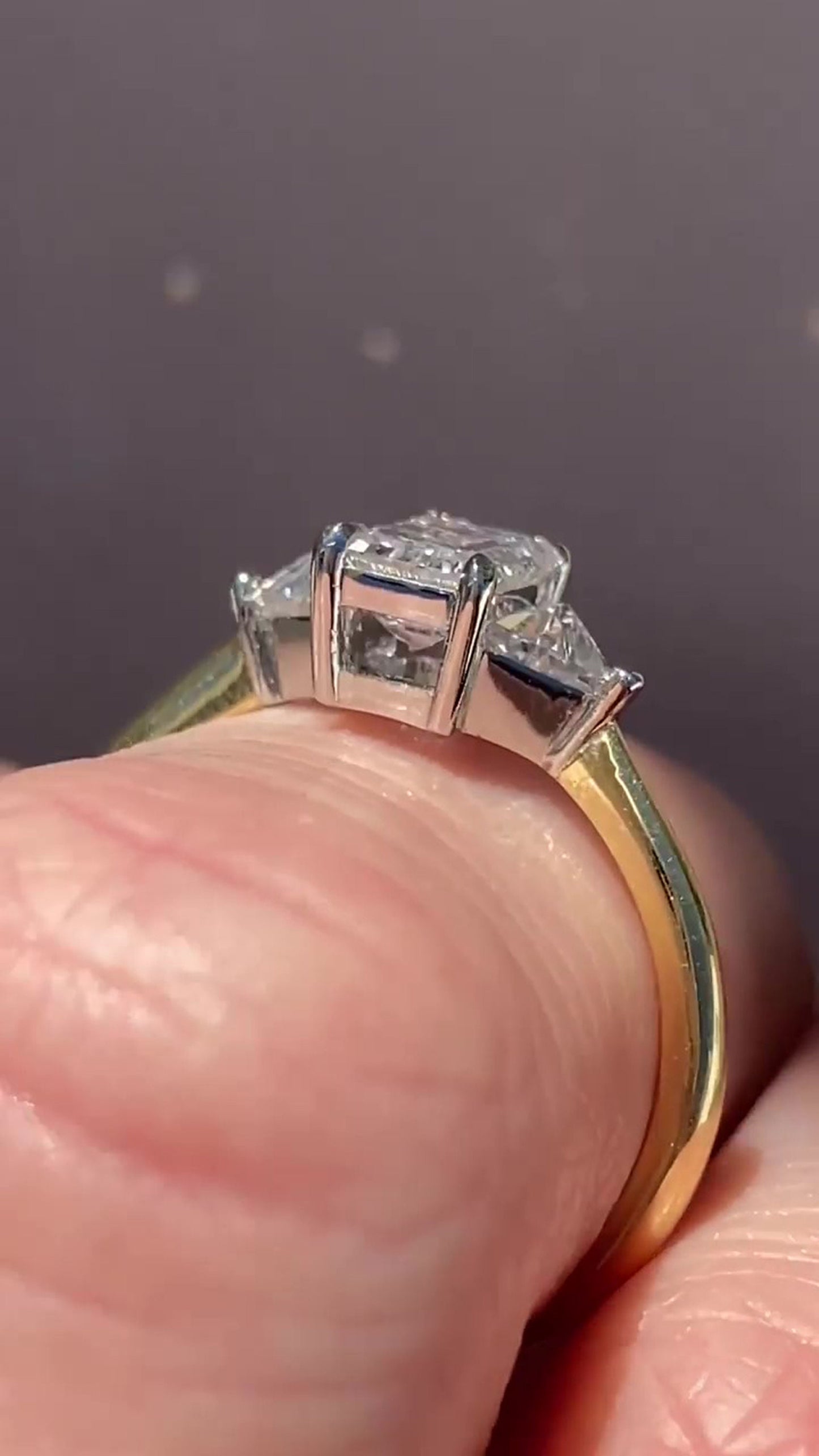 Emerald & Trilliant\Trillion 3 stone moissanite diamond Engagement\propose\Bridal Ring 18k\14k\10k White\Yellow\Rose Gold