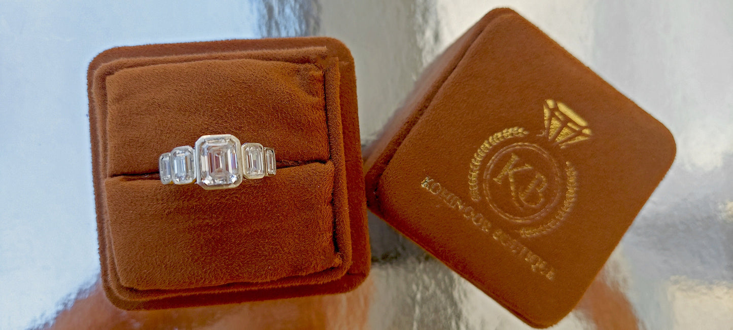 Emerald Cut 5 stone Moissanite Engagement ring, 5 stone anniversary band, ring for her, right hand ring