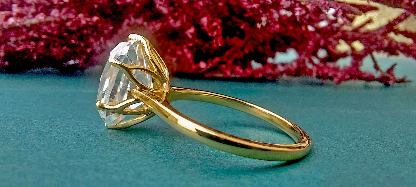 Tulip Basket Prongs Oval Cut Moissanite Classic Solitaire Engagement Ring, Customisable in any size and shape of moissanite.