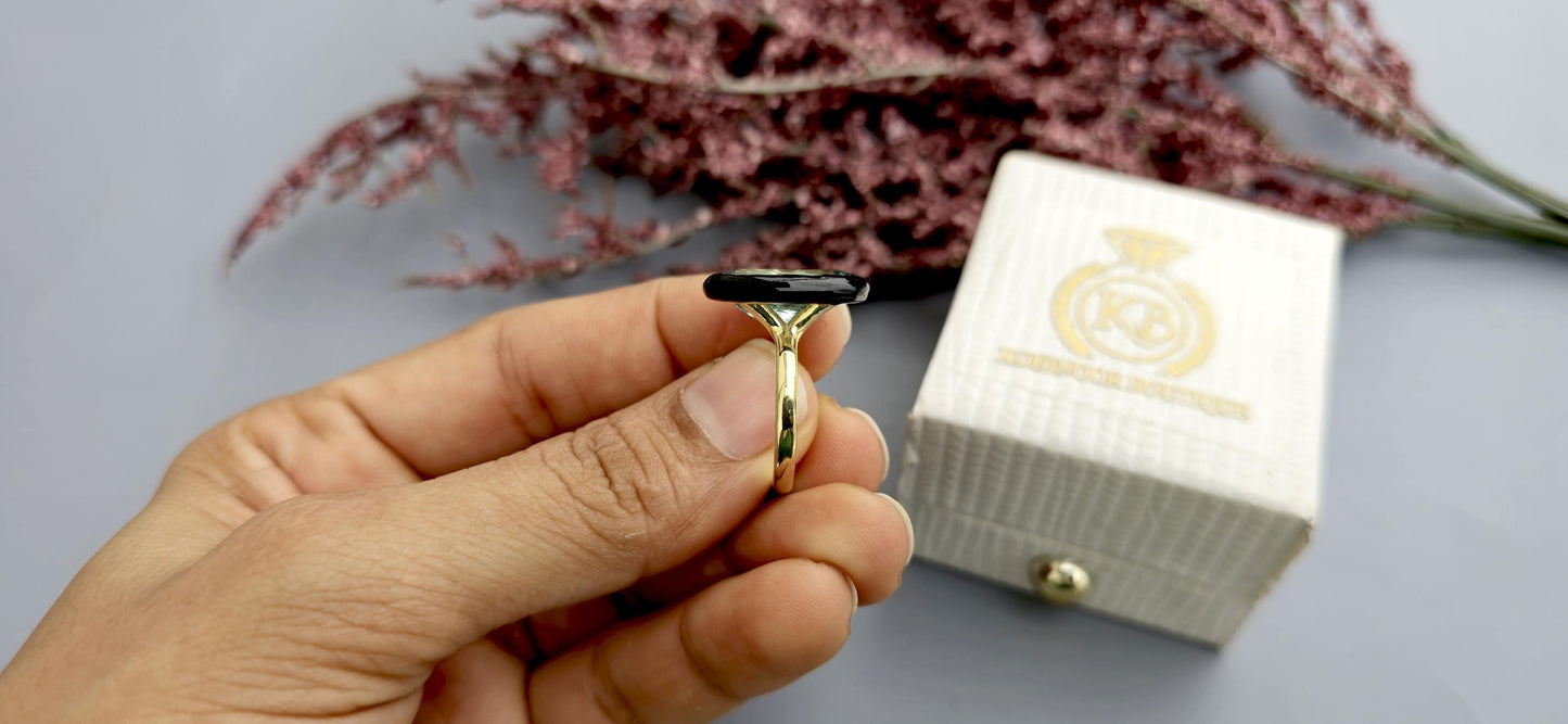 Natural Aquamarine ring with black enamel, Ring for her, party wear ring, statement ring, right hand ring, gift for mother, ring for her