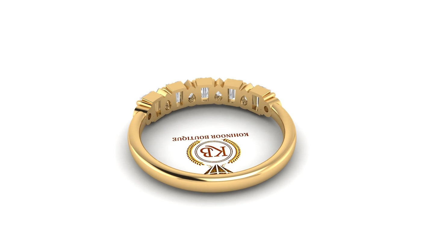 Pear & Tapered  Baguette Cut Mosaic Moissanite Half\Full Eternity Band, Minimalist Bridal stackable wedding band in White\Yellow\Rose Gold