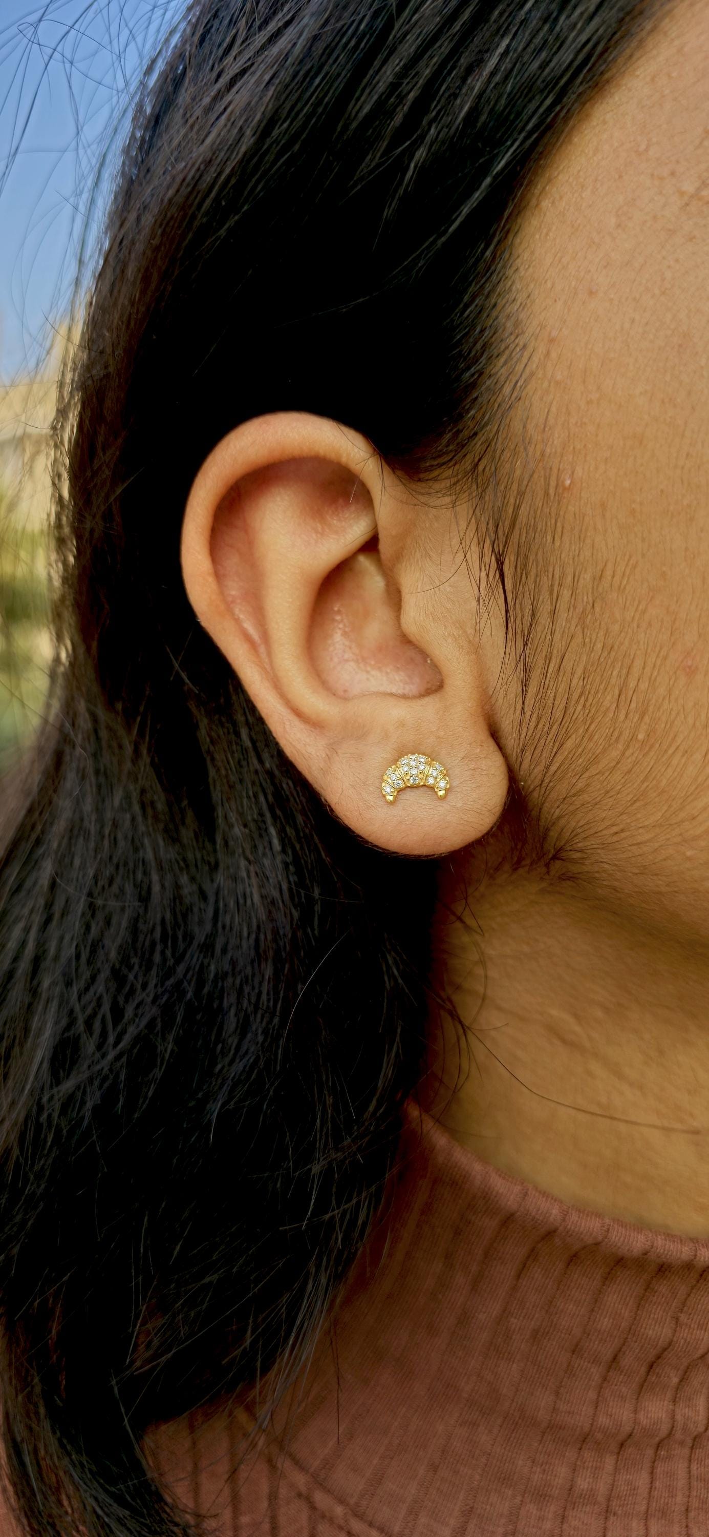 Croissant shape Lab grown cluster studs for her, Earrings studs for women