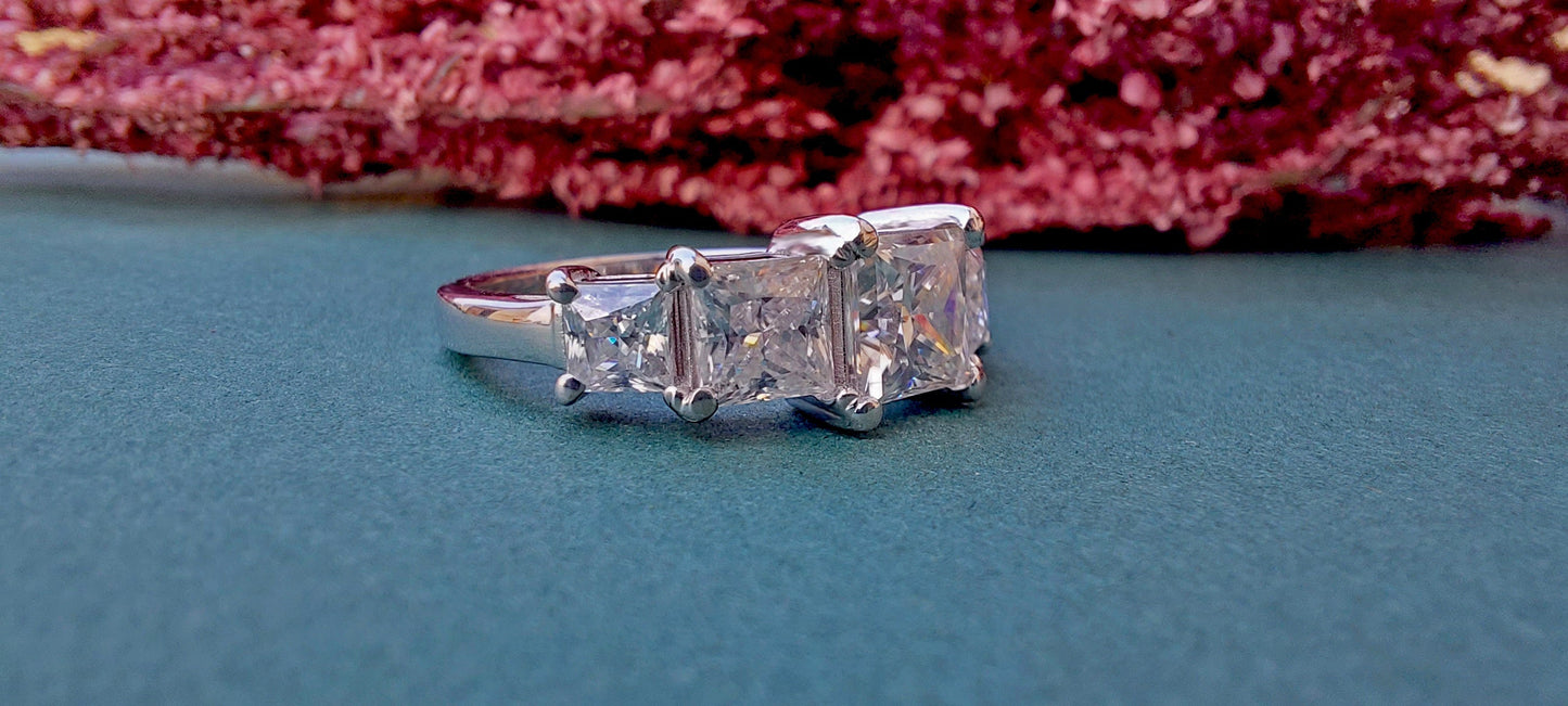 Princess Cut 5 stone Moissanite anniversary ring, 5 stone engagement ring, 5 graduating princess cut ring, ring for women, ring for her