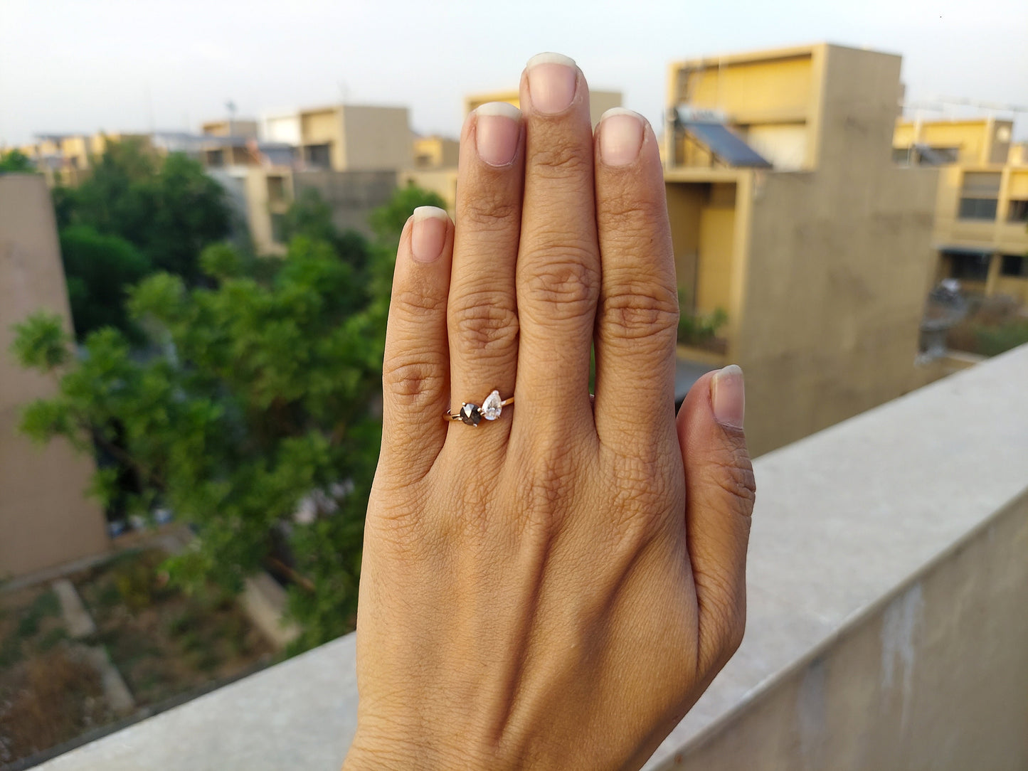 Toi et Moi Salt and Pepper with Moissanite with Pear diamond two stone Engagement ring,Can be ized in any shape & size,Celebrity 2022 trend