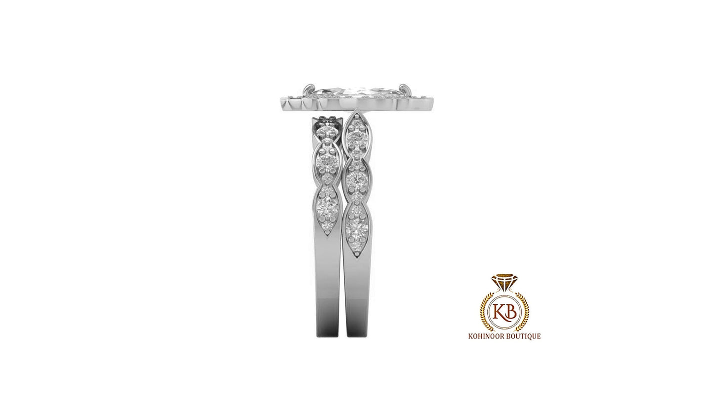 Marquise Cut Halo Vintage Moissanite Engagement Ring, Wedding Bridal Set, Anniversary gift for wife, Ring for women