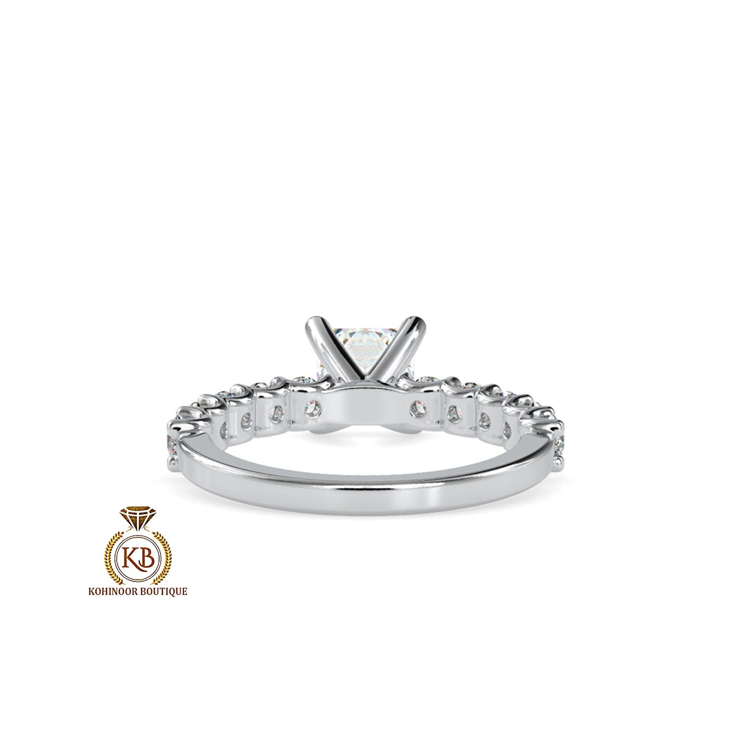 Princess Cut Solitaire with side U pave Band Moissanite Engagement ring, ring for her, gift for her